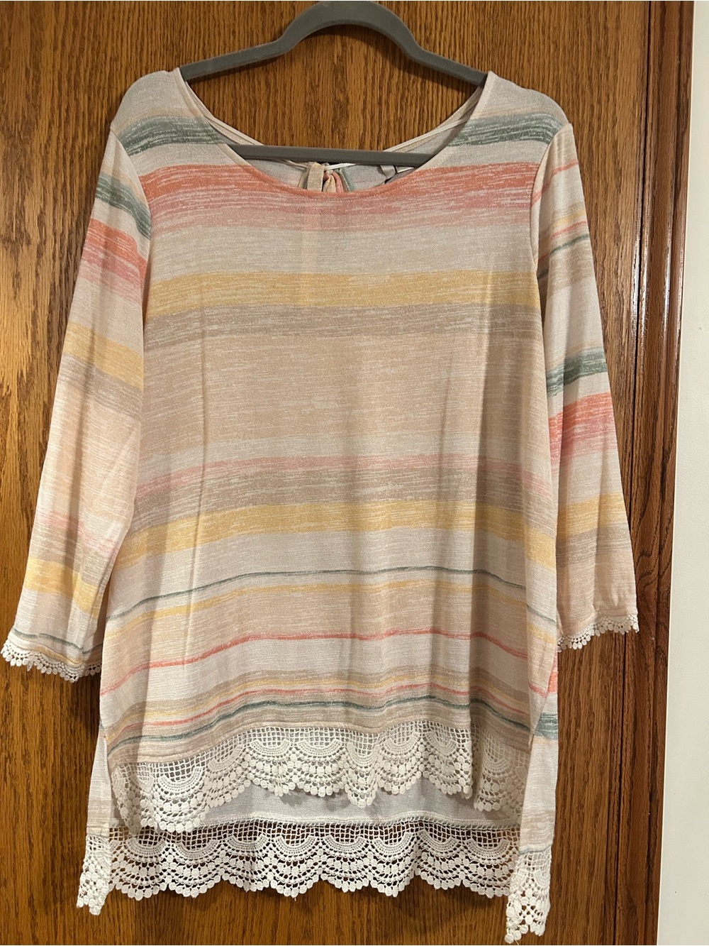 LC Lauren Conrad Pastel Multicolor Striped Crochet-Hem Tunic